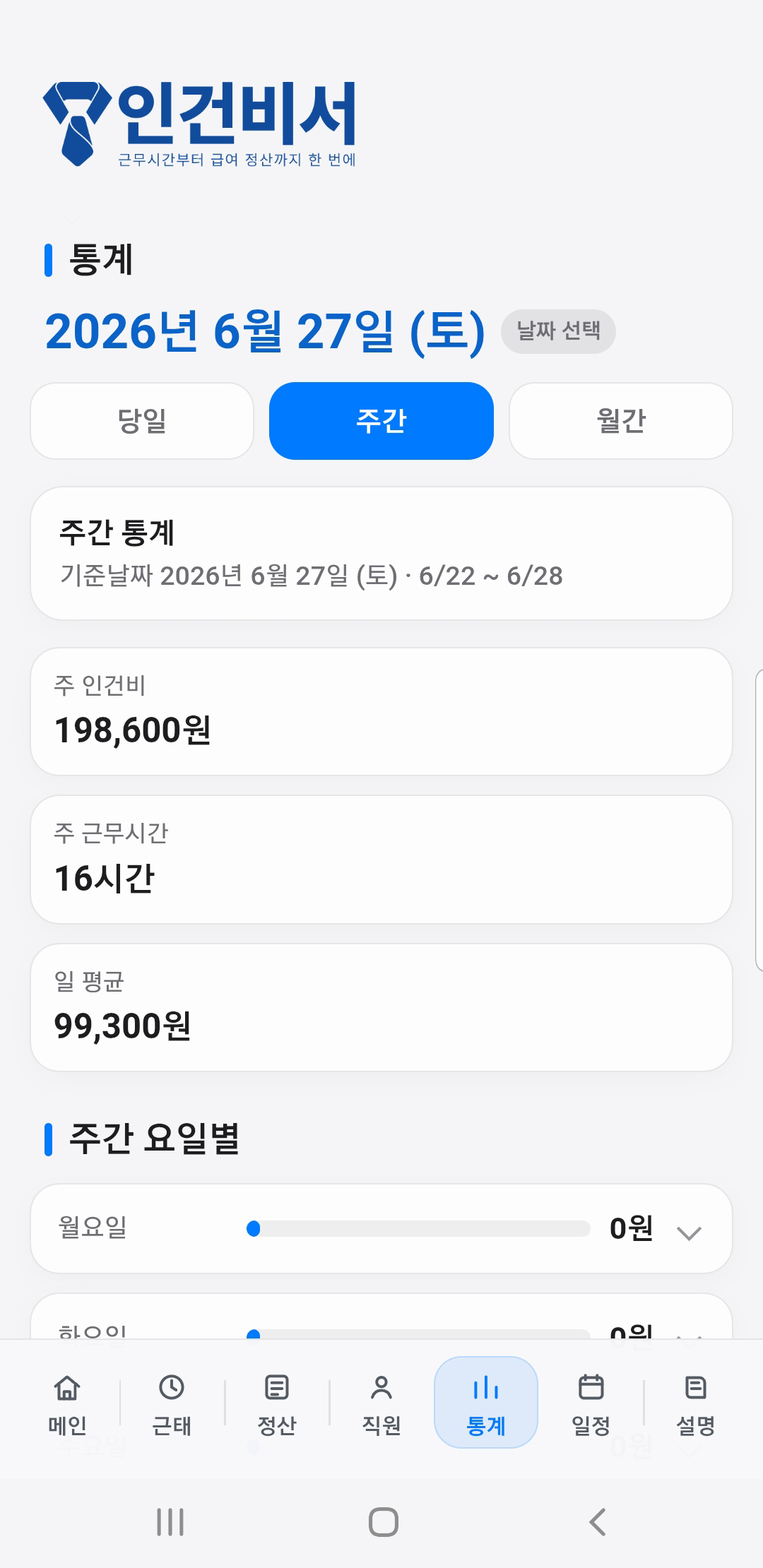 주간 통계 화면